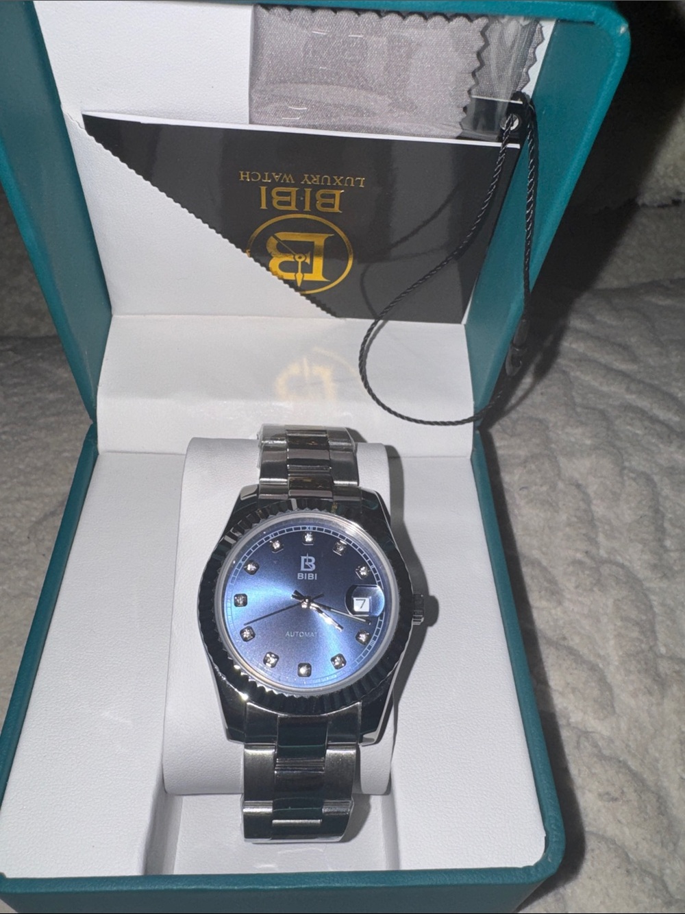 BiBi Men's Stainless Steel Watch - Blue Dial with Crystal Markers